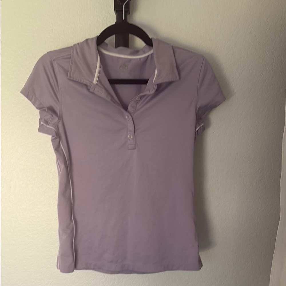 ALO Yoga Coolfit Purple Fitted Polo Shirt Short Sleeve